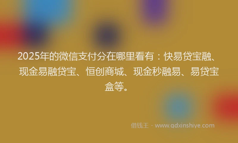 2025年的微信支付分在哪里看有：快易贷宝融、现金易融贷宝、恒创商城、现金秒融易、易贷宝盒等。
