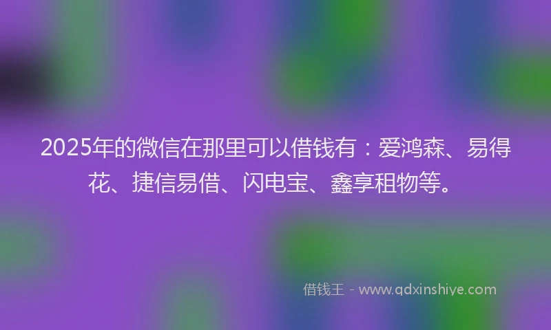 2025年的微信在那里可以借钱有：爱鸿森、易得花、捷信易借、闪电宝、鑫享租物等。