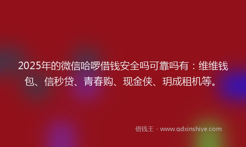 2025年的微信哈啰借钱安全吗可靠吗有：维维钱包、信秒贷、青春购、现金侠、玥成租机等。