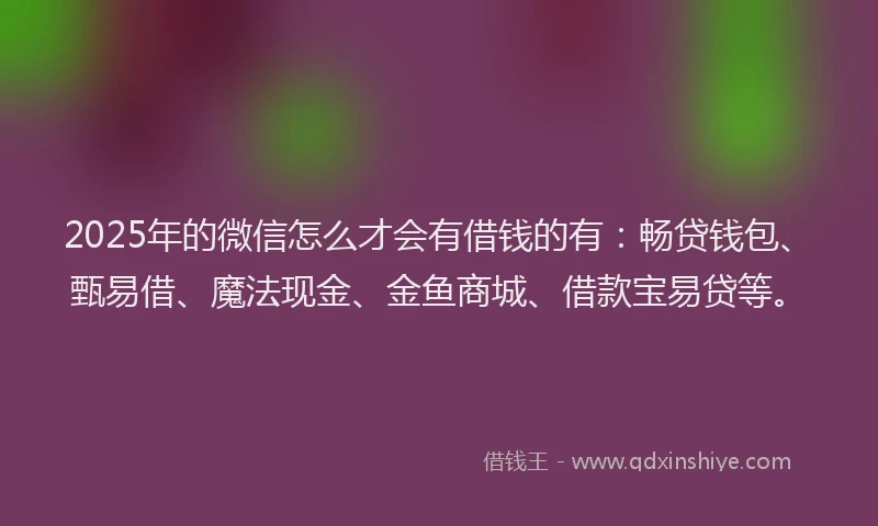 2025年的微信怎么才会有借钱的有：畅贷钱包、甄易借、魔法现金、金鱼商城、借款宝易贷等。