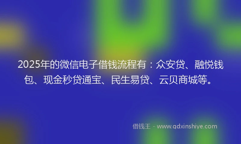 2025年的微信电子借钱流程有：众安贷、融悦钱包、现金秒贷通宝、民生易贷、云贝商城等。