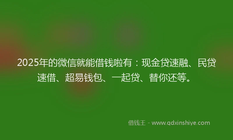 2025年的微信就能借钱啦有：现金贷速融、民贷速借、超易钱包、一起贷、替你还等。