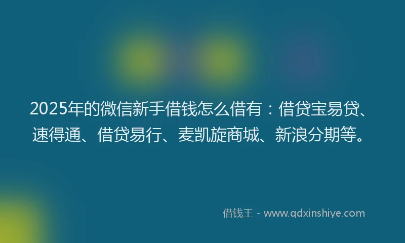 2025年的微信新手借钱怎么借有：借贷宝易贷、速得通、借贷易行、麦凯旋商城、新浪分期等。
