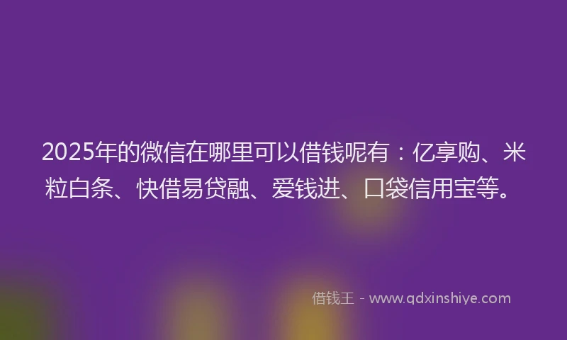 2025年的微信在哪里可以借钱呢有：亿享购、米粒白条、快借易贷融、爱钱进、口袋信用宝等。