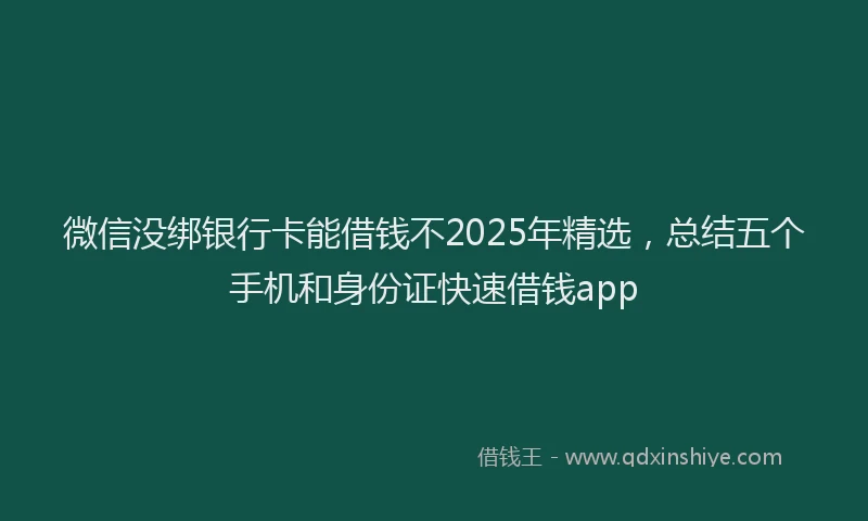 微信没绑银行卡能借钱不2025年精选，总结五个手机和身份证快速借钱app