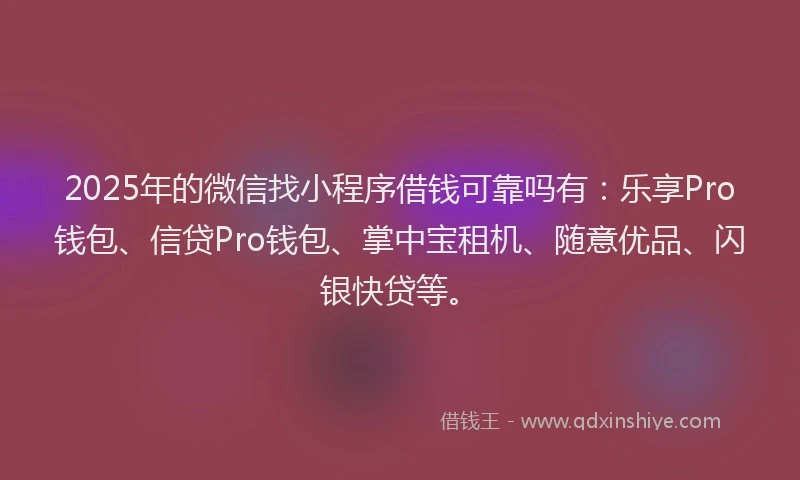 2025年的微信找小程序借钱可靠吗有：乐享Pro钱包、信贷Pro钱包、掌中宝租机、随意优品、闪银快贷等。