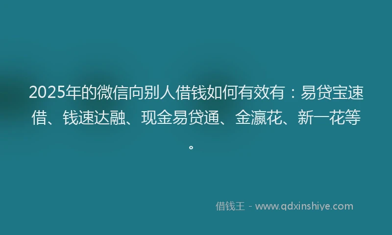 2025年的微信向别人借钱如何有效有：易贷宝速借、钱速达融、现金易贷通、金瀛花、新一花等。