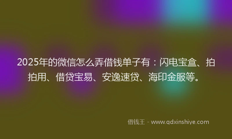 2025年的微信怎么弄借钱单子有：闪电宝盒、拍拍用、借贷宝易、安逸速贷、海印金服等。