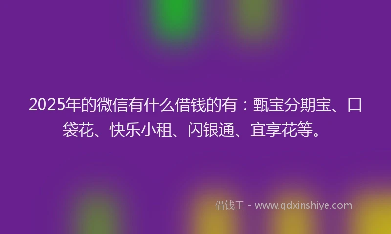 2025年的微信有什么借钱的有：甄宝分期宝、口袋花、快乐小租、闪银通、宜享花等。