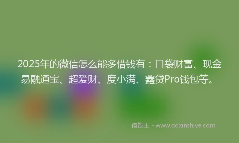 2025年的微信怎么能多借钱有：口袋财富、现金易融通宝、超爱财、度小满、鑫贷Pro钱包等。