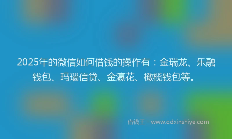 2025年的微信如何借钱的操作有：金瑞龙、乐融钱包、玛瑙信贷、金瀛花、橄榄钱包等。