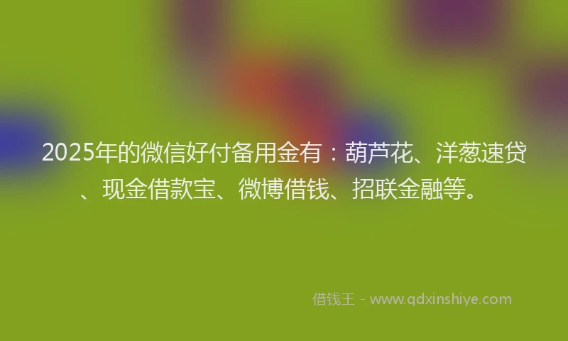 2025年的微信好付备用金有：葫芦花、洋葱速贷、现金借款宝、微博借钱、招联金融等。