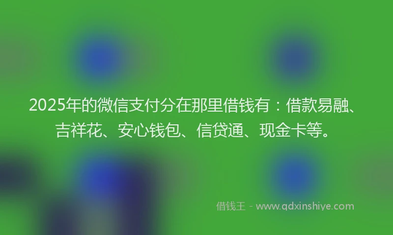 2025年的微信支付分在那里借钱有：借款易融、吉祥花、安心钱包、信贷通、现金卡等。