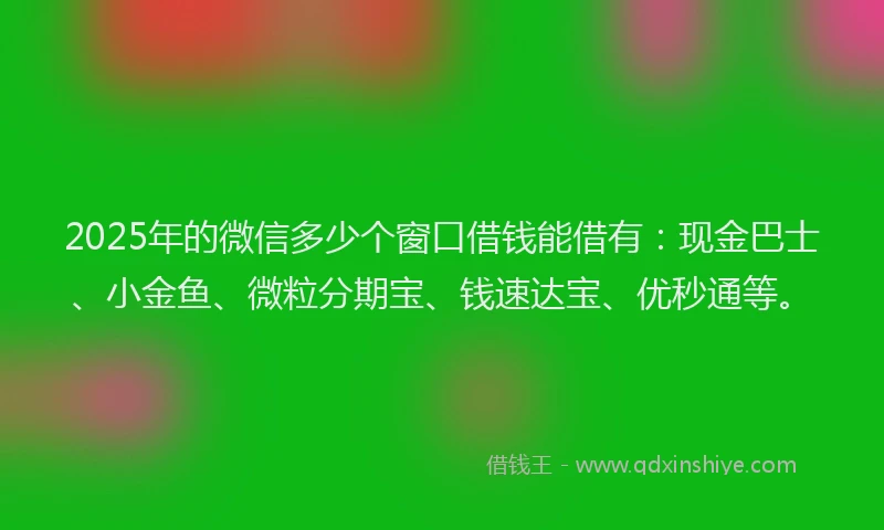 2025年的微信多少个窗口借钱能借有：现金巴士、小金鱼、微粒分期宝、钱速达宝、优秒通等。