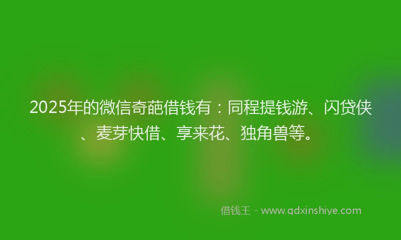 2025年的微信奇葩借钱有：同程提钱游、闪贷侠、麦芽快借、享来花、独角兽等。