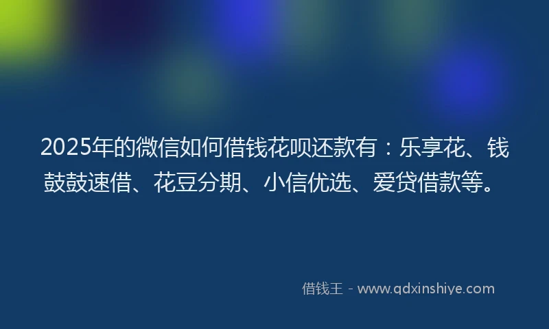 2025年的微信如何借钱花呗还款有：乐享花、钱鼓鼓速借、花豆分期、小信优选、爱贷借款等。
