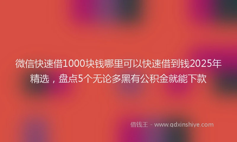 微信快速借1000块钱哪里可以快速借到钱2025年精选，盘点5个无论多黑有公积金就能下款
