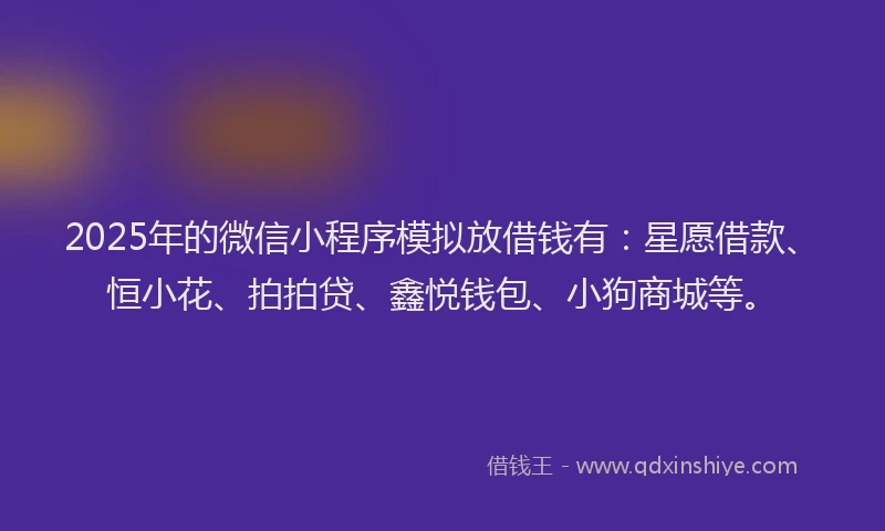 2025年的微信小程序模拟放借钱有：星愿借款、恒小花、拍拍贷、鑫悦钱包、小狗商城等。