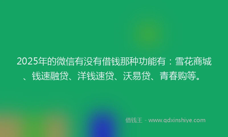 2025年的微信有没有借钱那种功能有：雪花商城、钱速融贷、洋钱速贷、沃易贷、青春购等。