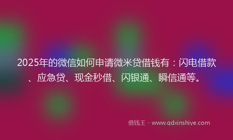 2025年的微信如何申请微米贷借钱有：闪电借款、应急贷、现金秒借、闪银通、瞬信通等。