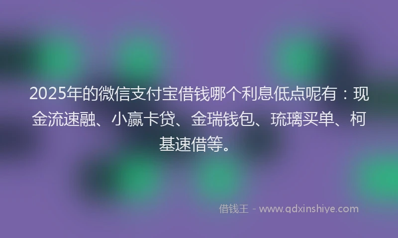 2025年的微信支付宝借钱哪个利息低点呢有：现金流速融、小赢卡贷、金瑞钱包、琉璃买单、柯基速借等。