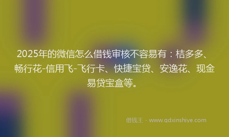 2025年的微信怎么借钱审核不容易有：桔多多、畅行花-信用飞-飞行卡、快捷宝贷、安逸花、现金易贷宝盒等。