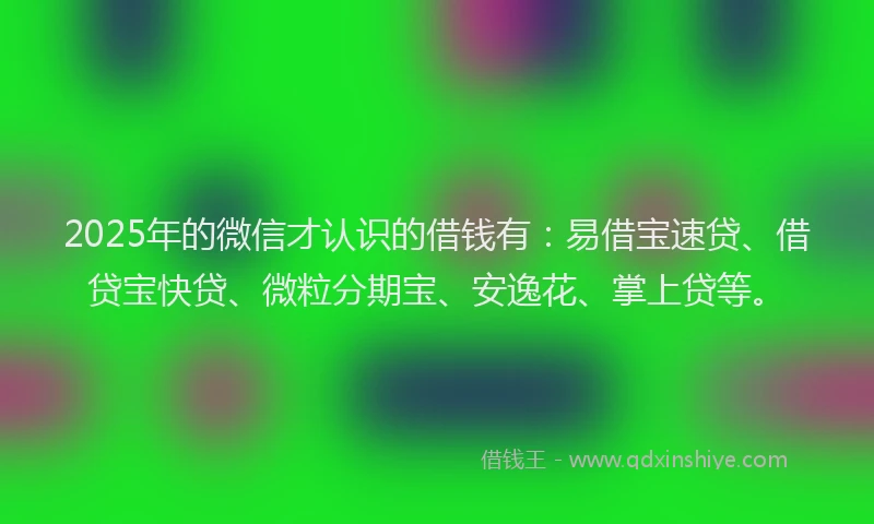 2025年的微信才认识的借钱有：易借宝速贷、借贷宝快贷、微粒分期宝、安逸花、掌上贷等。