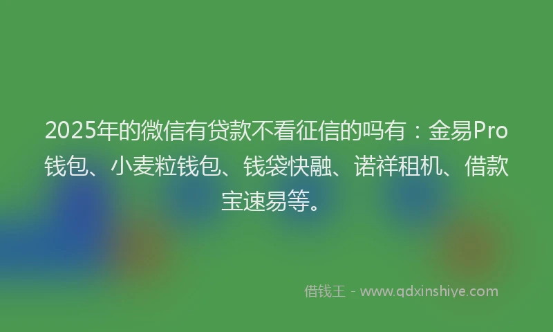 2025年的微信有贷款不看征信的吗有：金易Pro钱包、小麦粒钱包、钱袋快融、诺祥租机、借款宝速易等。