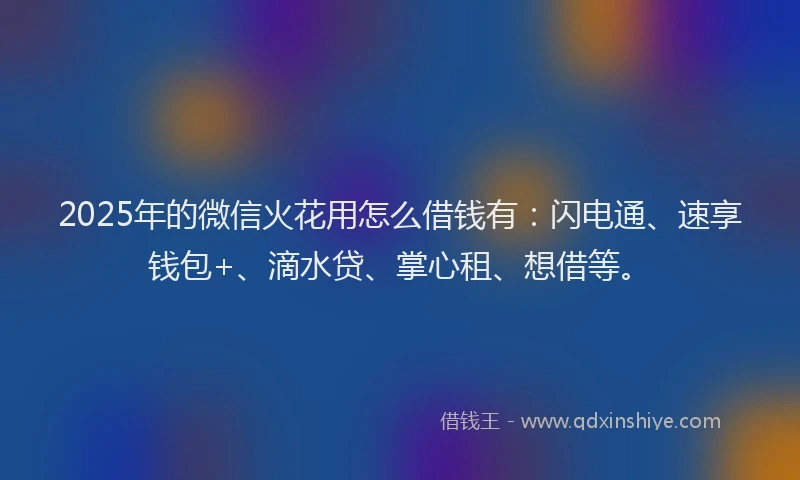 2025年的微信火花用怎么借钱有：闪电通、速享钱包+、滴水贷、掌心租、想借等。