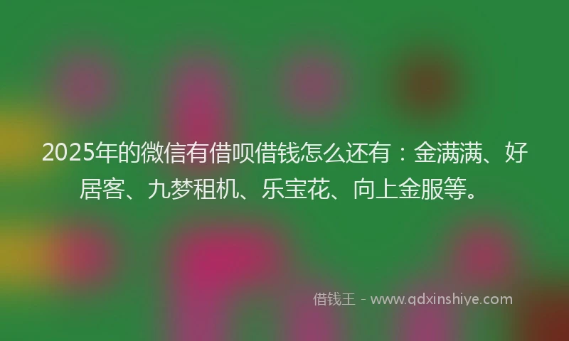 2025年的微信有借呗借钱怎么还有：金满满、好居客、九梦租机、乐宝花、向上金服等。