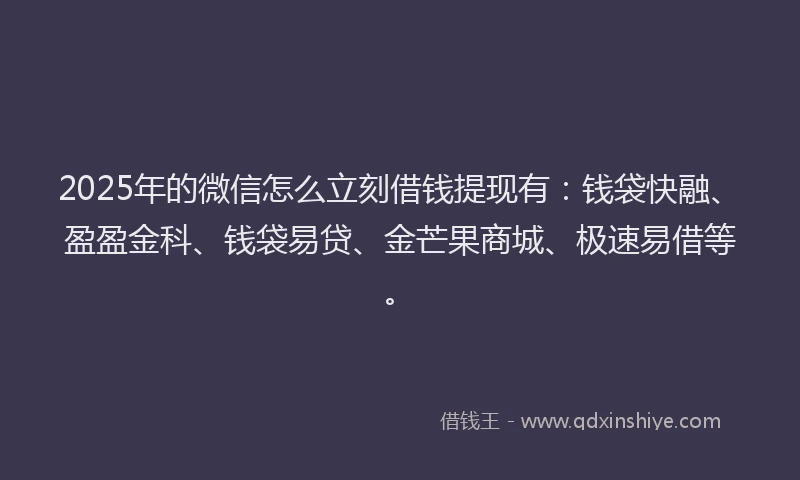 2025年的微信怎么立刻借钱提现有：钱袋快融、盈盈金科、钱袋易贷、金芒果商城、极速易借等。