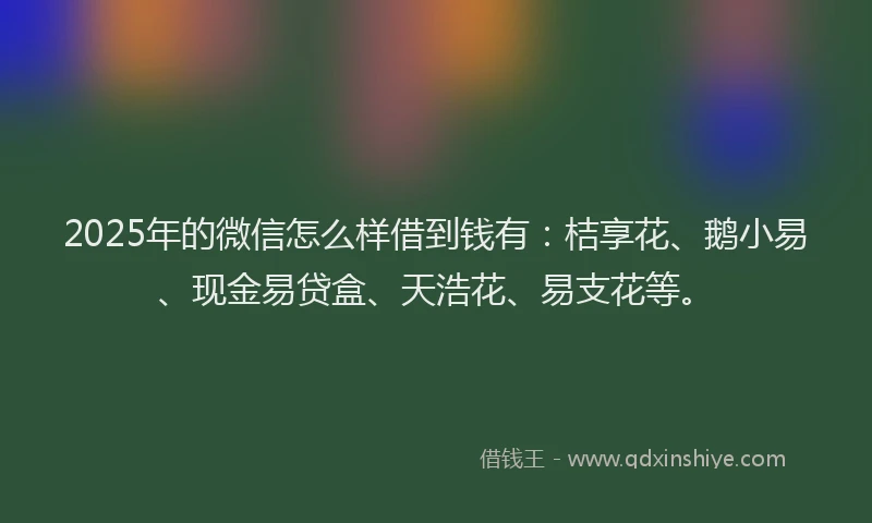 2025年的微信怎么样借到钱有：桔享花、鹅小易、现金易贷盒、天浩花、易支花等。