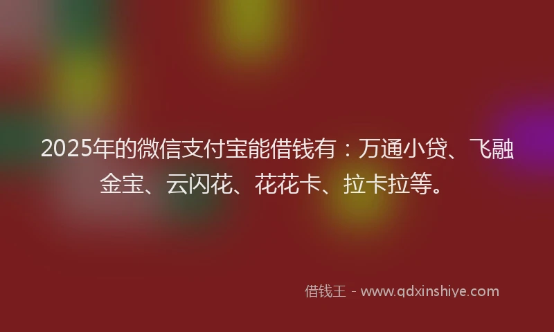 2025年的微信支付宝能借钱有：万通小贷、飞融金宝、云闪花、花花卡、拉卡拉等。