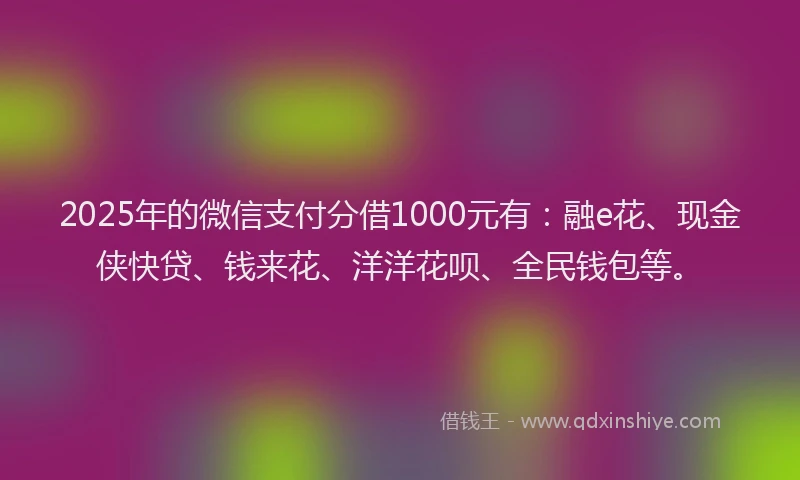 2025年的微信支付分借1000元有：融e花、现金侠快贷、钱来花、洋洋花呗、全民钱包等。