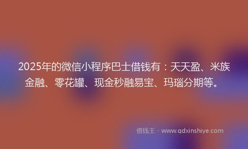 2025年的微信小程序巴士借钱有：天天盈、米族金融、零花罐、现金秒融易宝、玛瑙分期等。