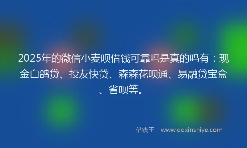 2025年的微信小麦呗借钱可靠吗是真的吗有：现金白鸽贷、投友快贷、森森花呗通、易融贷宝盒、省呗等。