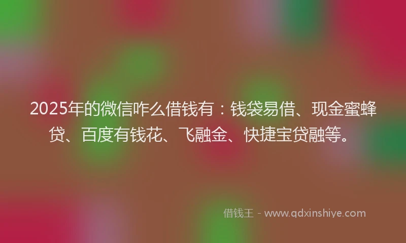 2025年的微信咋么借钱有：钱袋易借、现金蜜蜂贷、百度有钱花、飞融金、快捷宝贷融等。