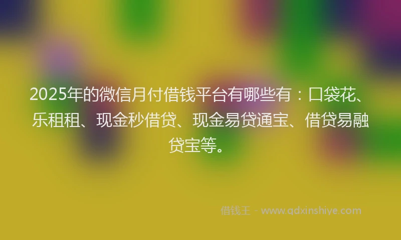 2025年的微信月付借钱平台有哪些有：口袋花、乐租租、现金秒借贷、现金易贷通宝、借贷易融贷宝等。