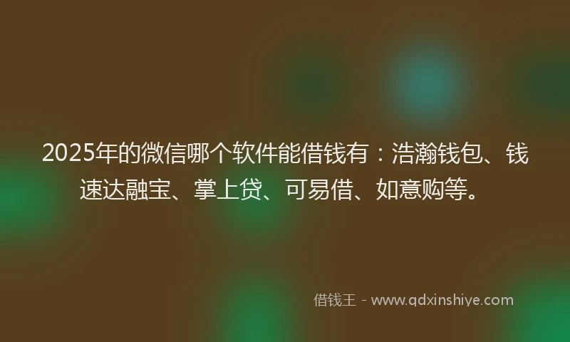 2025年的微信哪个软件能借钱有：浩瀚钱包、钱速达融宝、掌上贷、可易借、如意购等。