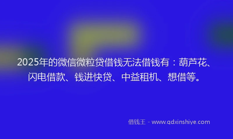 2025年的微信微粒贷借钱无法借钱有：葫芦花、闪电借款、钱进快贷、中益租机、想借等。