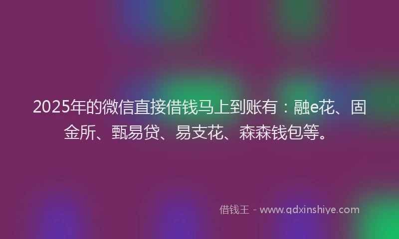 2025年的微信直接借钱马上到账有：融e花、固金所、甄易贷、易支花、森森钱包等。