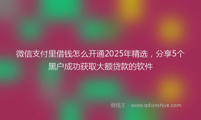 微信支付里借钱怎么开通2025年精选，分享5个黑户成功获取大额贷款的软件