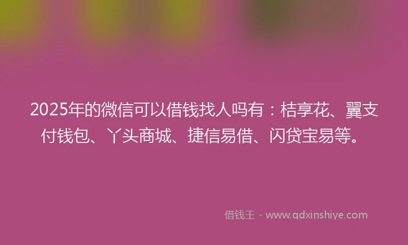2025年的微信可以借钱找人吗有：桔享花、翼支付钱包、丫头商城、捷信易借、闪贷宝易等。