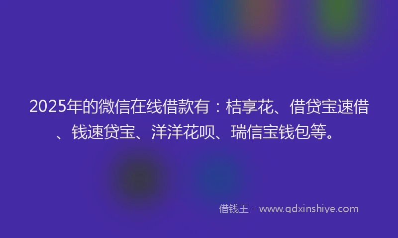 2025年的微信在线借款有：桔享花、借贷宝速借、钱速贷宝、洋洋花呗、瑞信宝钱包等。