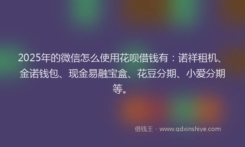 2025年的微信怎么使用花呗借钱有：诺祥租机、金诺钱包、现金易融宝盒、花豆分期、小爱分期等。