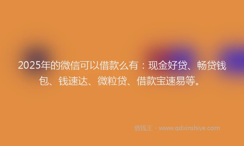 2025年的微信可以借款么有：现金好贷、畅贷钱包、钱速达、微粒贷、借款宝速易等。