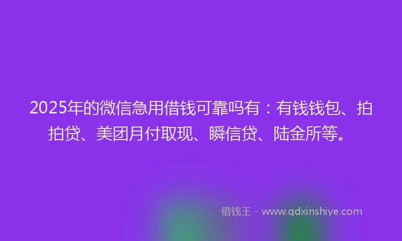 2025年的微信急用借钱可靠吗有：有钱钱包、拍拍贷、美团月付取现、瞬信贷、陆金所等。