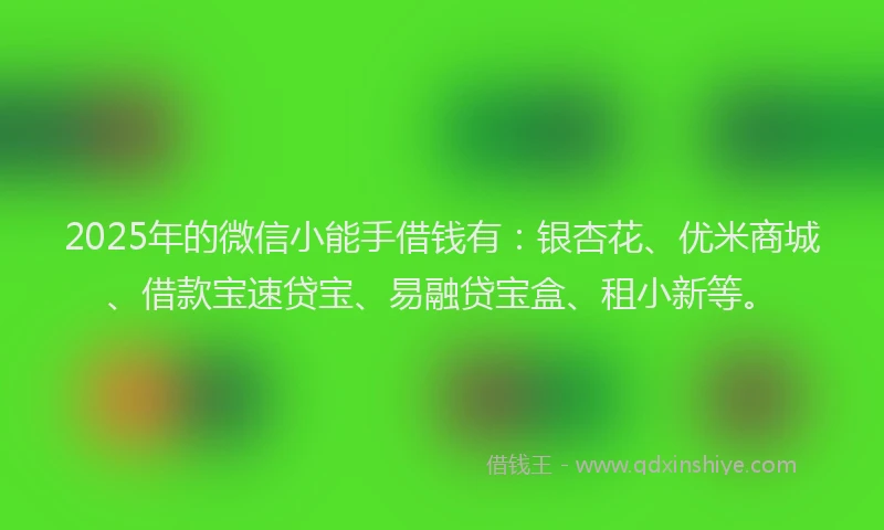 2025年的微信小能手借钱有：银杏花、优米商城、借款宝速贷宝、易融贷宝盒、租小新等。