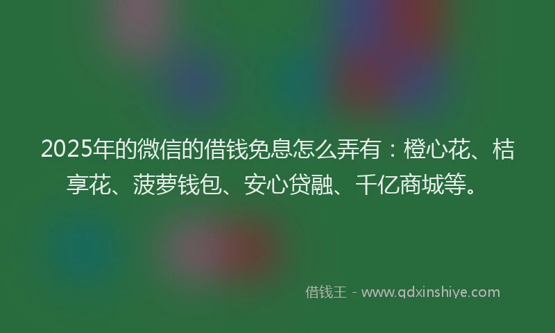 2025年的微信的借钱免息怎么弄有：橙心花、桔享花、菠萝钱包、安心贷融、千亿商城等。