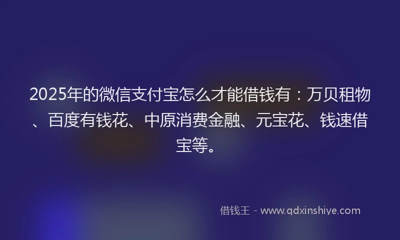 2025年的微信支付宝怎么才能借钱有：万贝租物、百度有钱花、中原消费金融、元宝花、钱速借宝等。